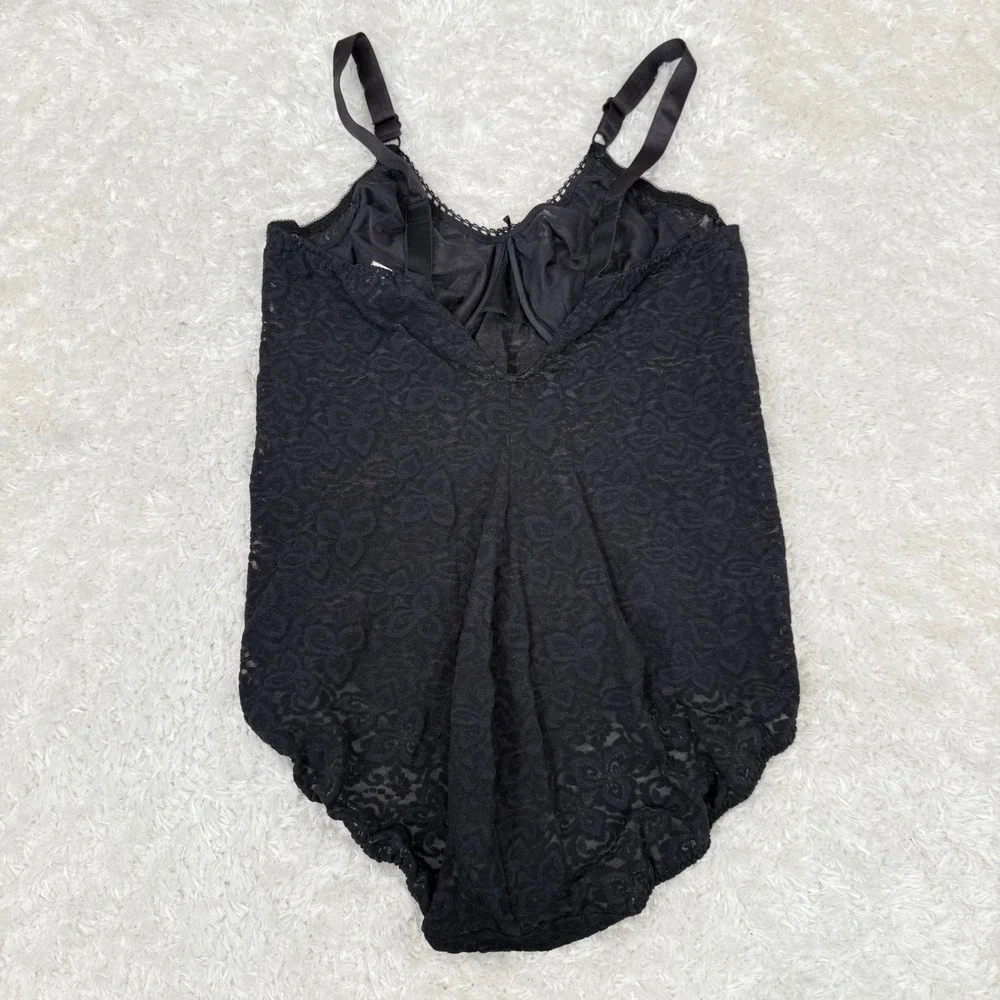 Bali 7432 Black 40C Vintage One Piece Bodysuit Underwire Sexy Negligee Teddy